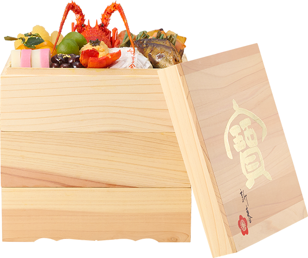 お重のサイズ　縦21.5×横21.5×高さ22.5㎝